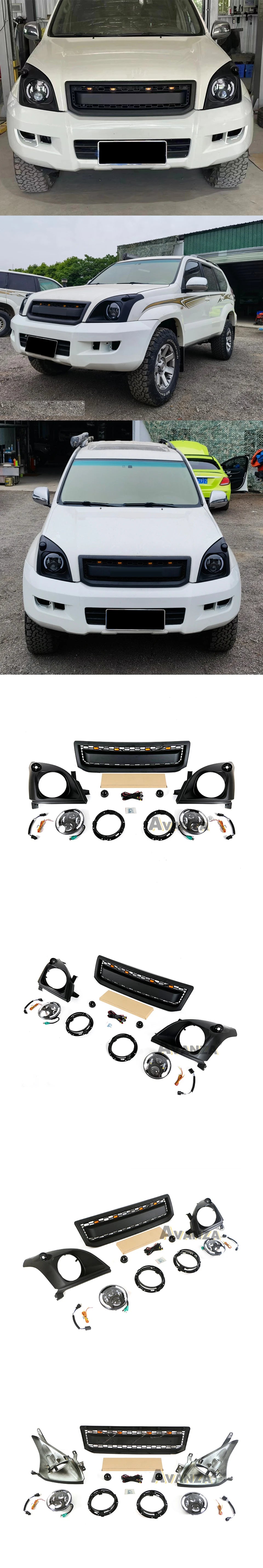 Front Grille & Headlights For Toyota Land Cruiser Prado LC120