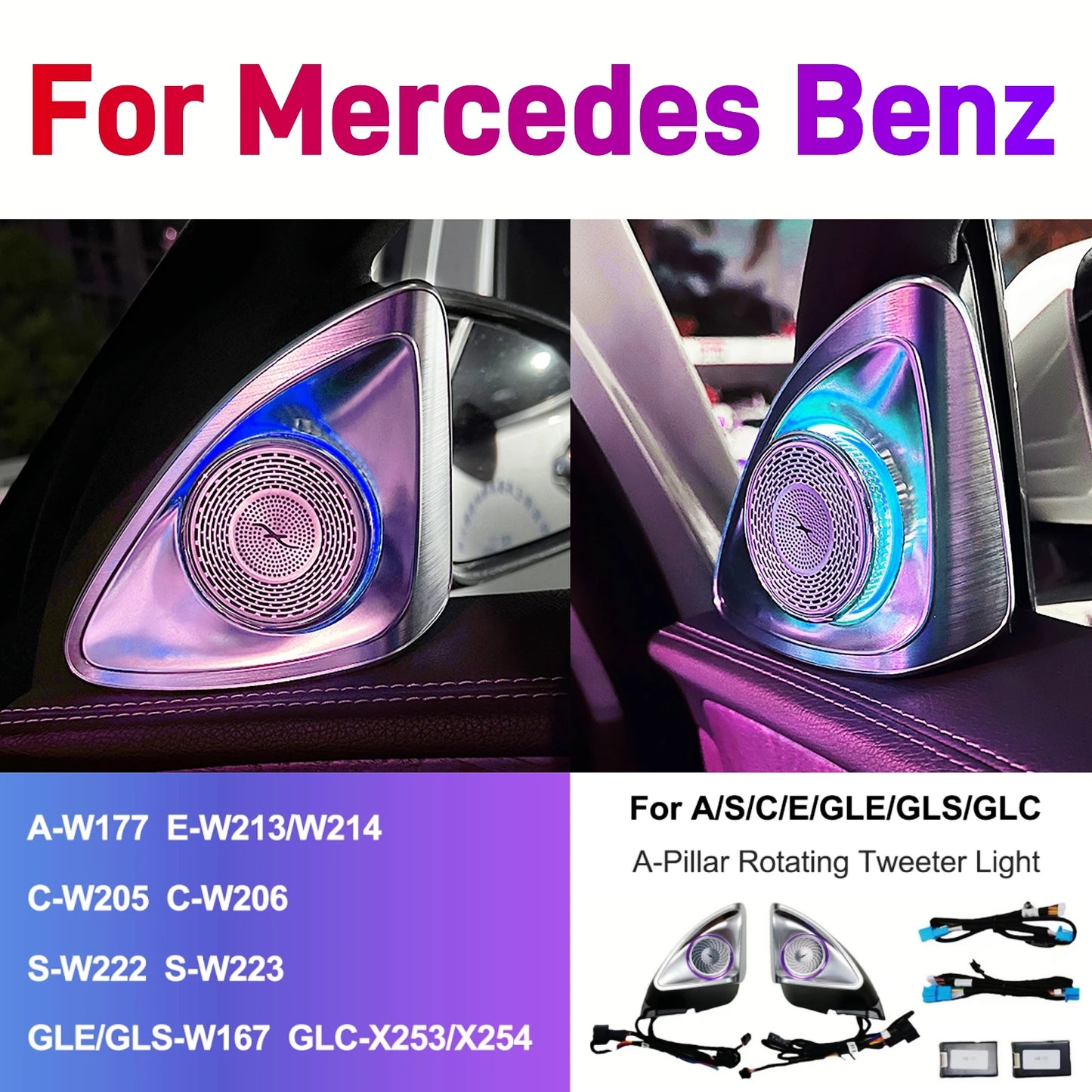 64 Colors 4D Rotating Tweeter Speaker For Mercedes-Benz