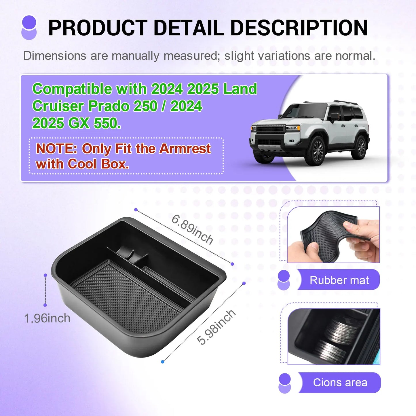 Armrest Storage Cool Box for Toyota Land Cruiser Prado 250